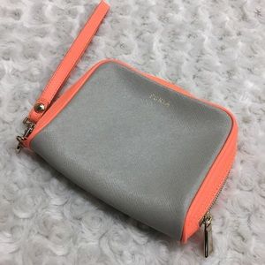 Furla Gray Wristlet with Neon Orange Trim